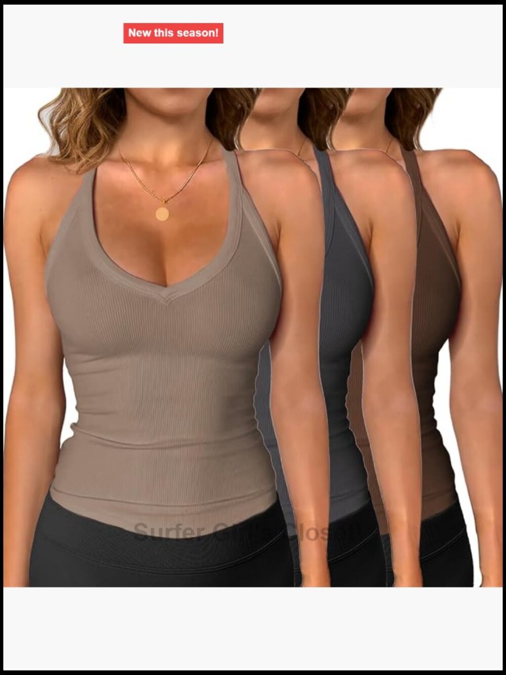 3 Pack Racerback Tank Tops for Women V Neck Slim Fit Ribbed Sleeveless Workout